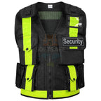 SOFTSAFE Black Security Vest – High-Visibility Mesh Safety Vest with Removable Patches & Multi-Pockets