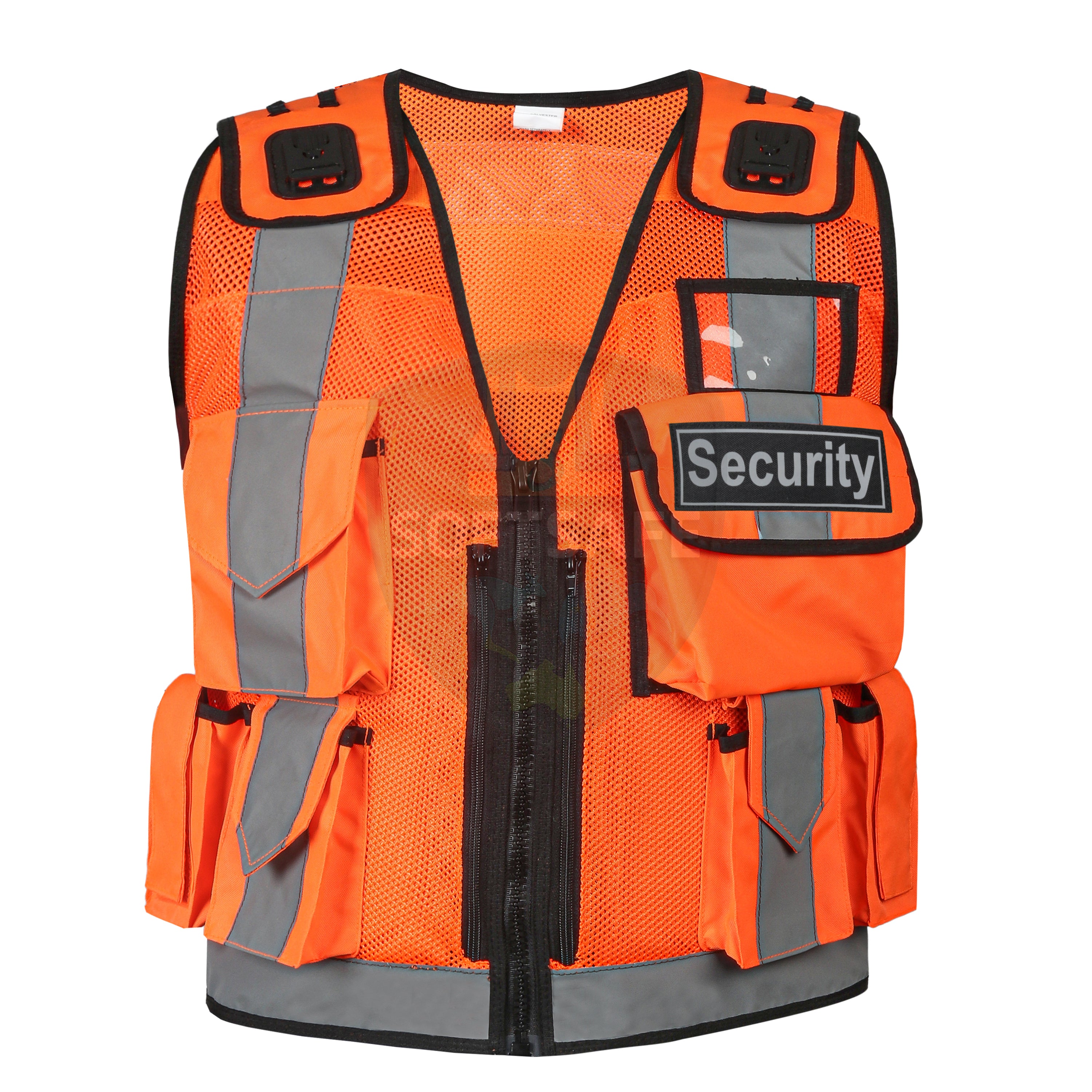 High-Visibility Orange Security Vest with Reflective Strips – Multi-Pocket Safety Vest for Security, Police & Construction