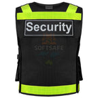 SOFTSAFE Black Security Vest – High-Visibility Mesh Safety Vest with Removable Patches & Multi-Pockets