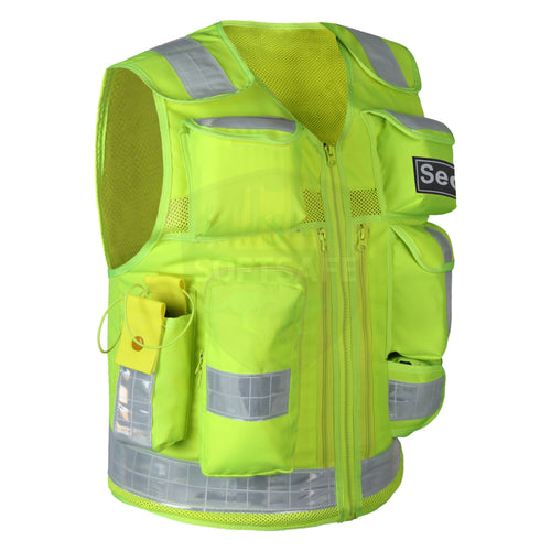 High-Visibility Multi-Pocket Security Vest – Neon Green (Reflective Safety Gear)
